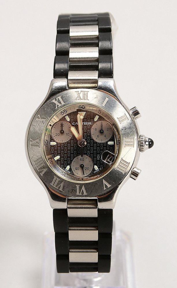 Unisex-Armbanduhr, Cartier, Quarz, Edelstahl-Geh./Armb. mit Faltschl. - läuft an