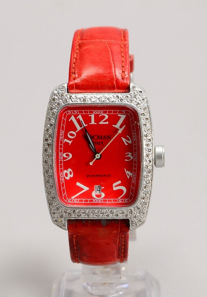 DAU Locman 'Diamond', Quarz, Ref.-Nr. '488', Alu-Geh. mit Diam.-Lünette, an Lederarmb.