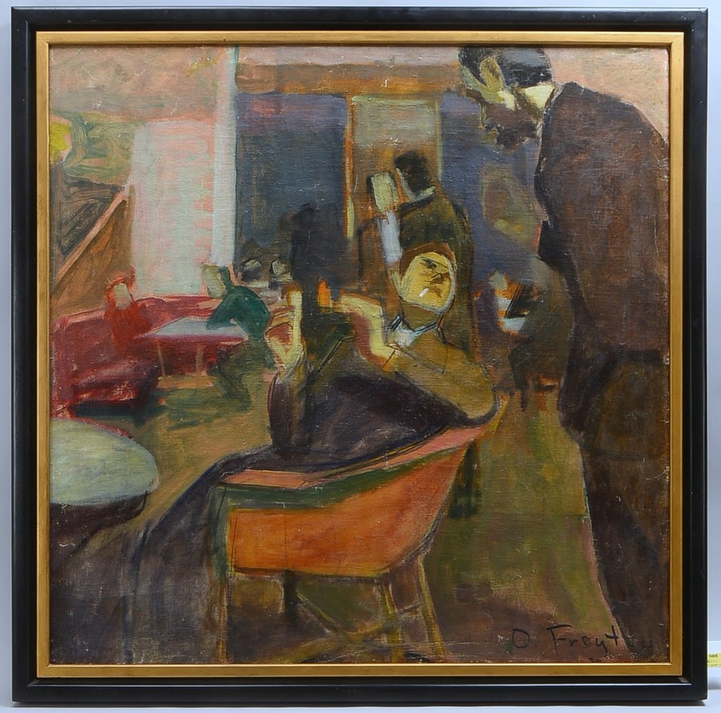 Freytag, Otto, 'Café', Öl/Lw, unten re./verso sign., verso bet.; Rahmenmaße 105 x 105 cm