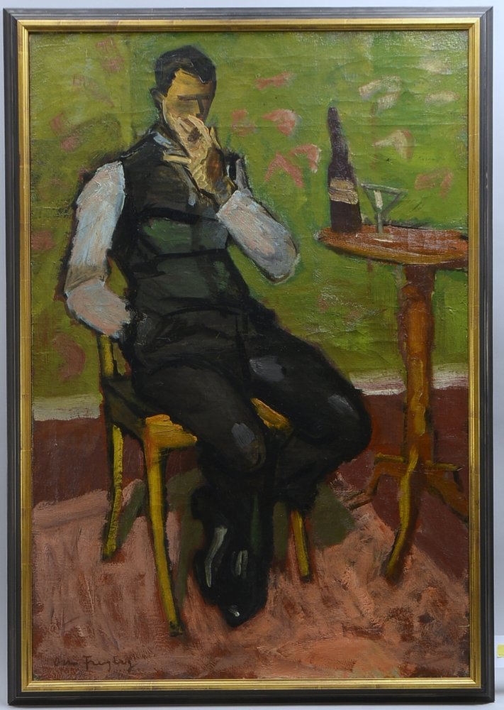 Freytag, O., 'Im Café', Öl/Lw, li./verso sign., verso bez. 'Portra Til. P.; Rahmenmaße 120 x 83