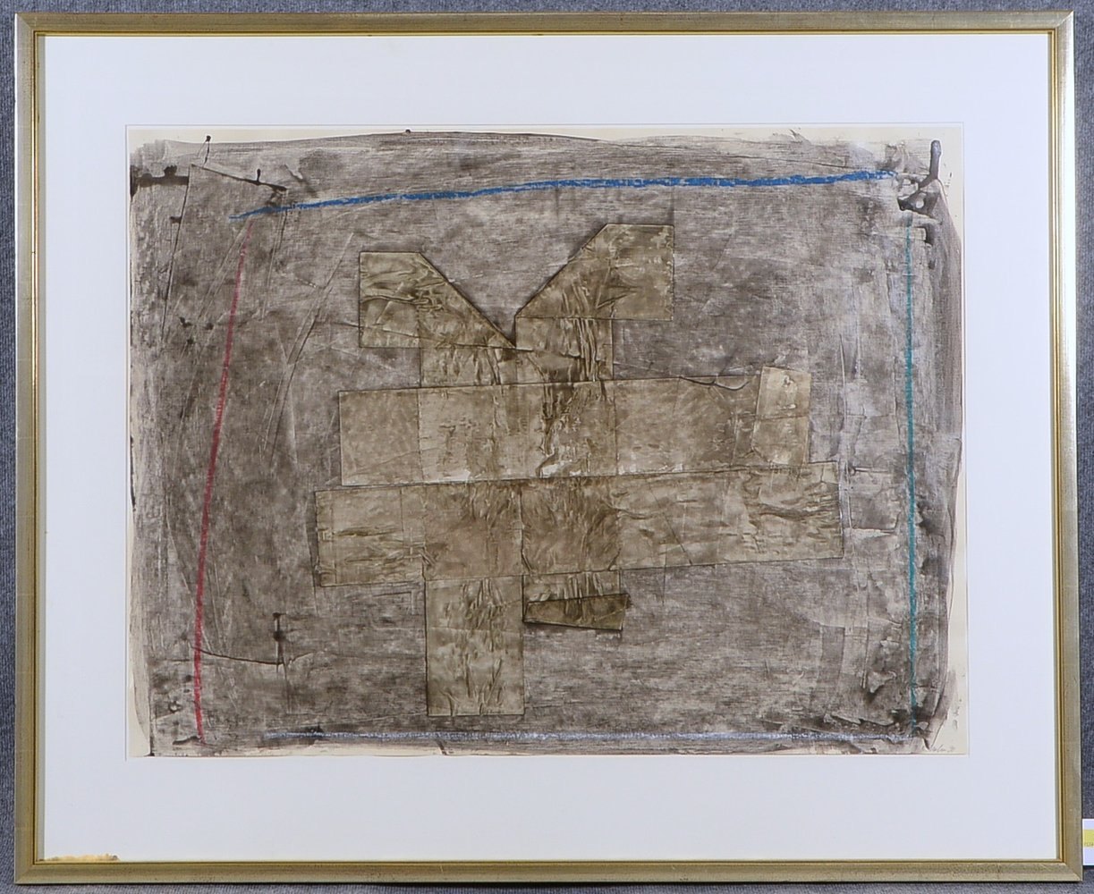 Hahn, Bernd, 'Mod. Komposition', Mischtechnik, sign./dat. (19)'90', unter PP hinter Glas