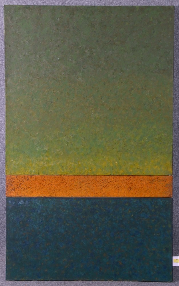 Linnert, Monika, 'Farbkompos.: Wasser, Erde, Himmel', Öl/Lw und Eisen, sign.; Breite 163 cm