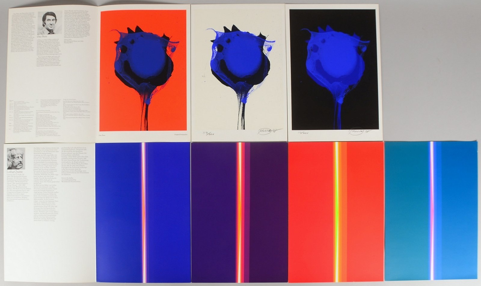 7 Serigrafien (1970er J.): 3x Otto Piene, 'Blue Poppy', und 4x Lothar Quinte, 'Schwingung'