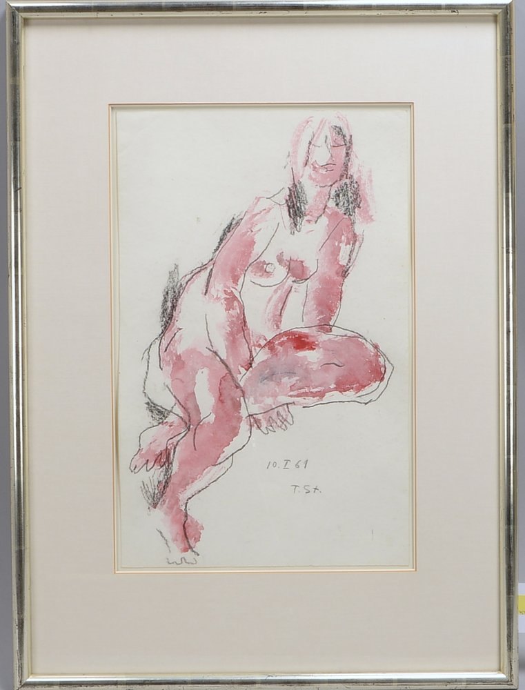 Stadler, Toni, 'Sitzender Frauenakt', aquarell. Zeichn., monogr./dat. '10.1.(19)61', unter PP
