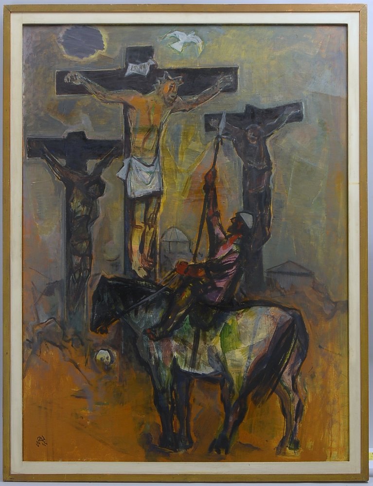 Huth, Willy Robert, 'Am Kreuz', Öl/Hf, 2-fach bet., monogr./dat., unter PP hinter Glas