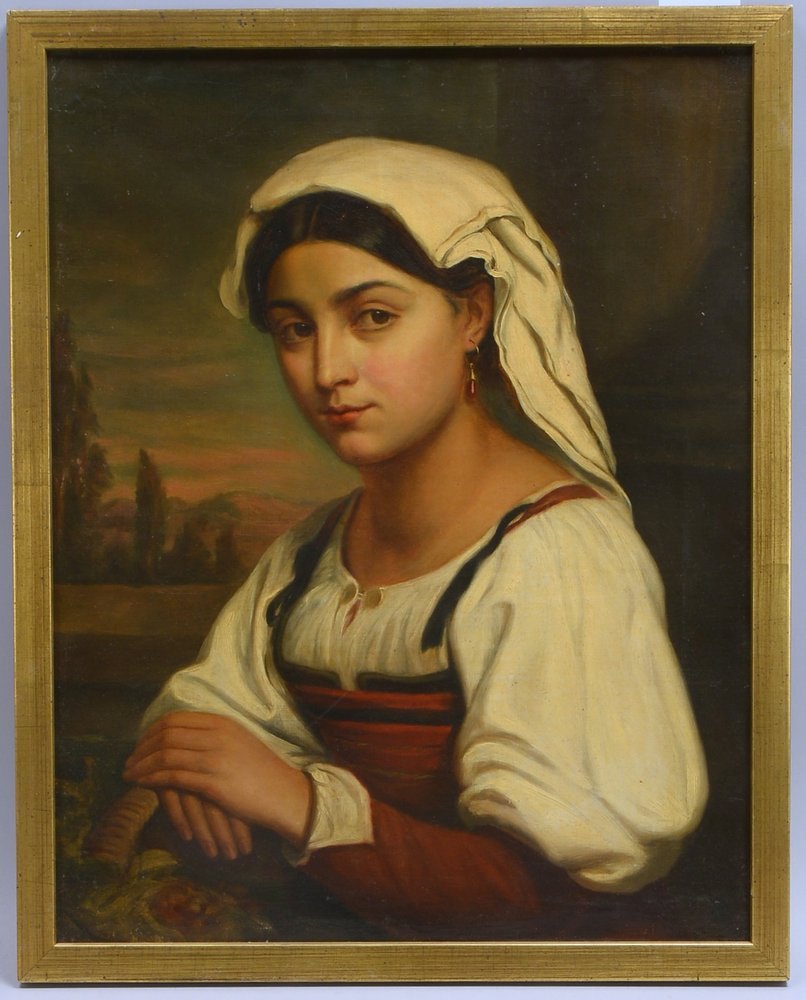 Gemälde (um 1900), 'Junge Italienerin in Tracht', Öl/Lw, unsign.; Rahmenmaße 66 x 53 cm