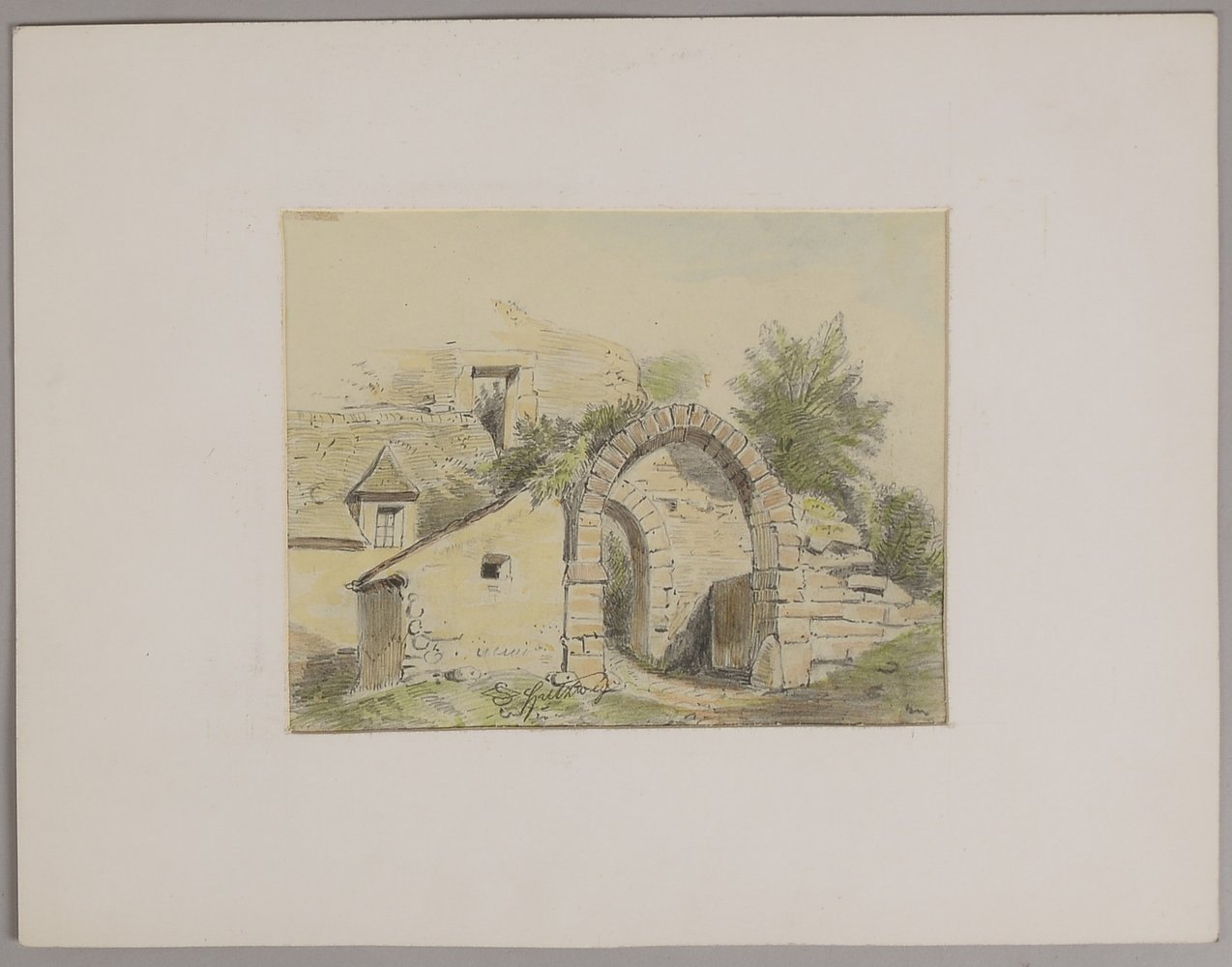 Spitzweg, Franz Carl, 'Altes Gehöft', kol. Zeichnung, sign.; Blattmaße 18,5 x 14,5 cm