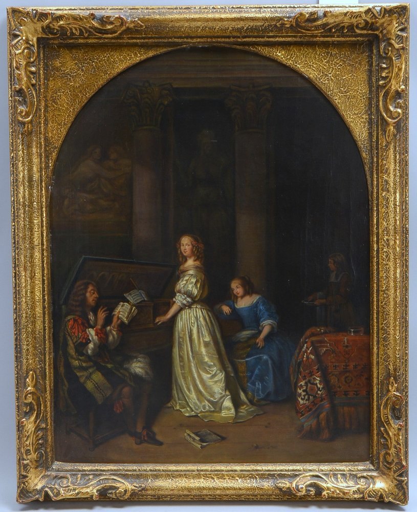 Gemälde (cop. nach Caspar Netscher), 'Klavierkonzert', Öl/Lw; Rahmenmaße 70 x 56 cm