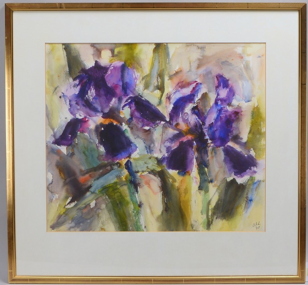 Oltmanns, Willi, 'Blaue Iris', Aquarell, sign./dat., hinter Glas; Rahmenmaße 78 x 84 cm