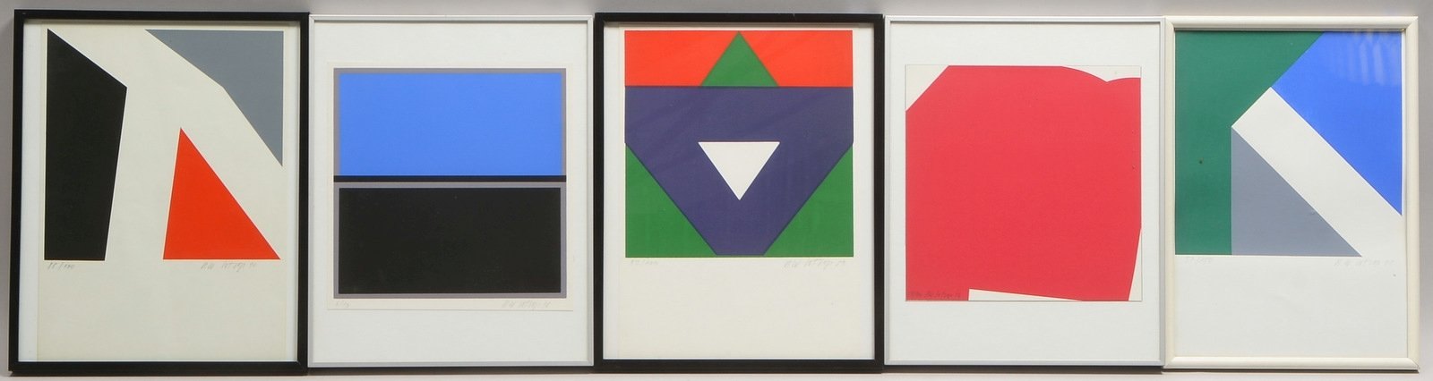 Sotrop, Hans Wilh., 5 Farbsiebdr., 'Geometr. Kompos.', sign./dat., hinter Glas ger.