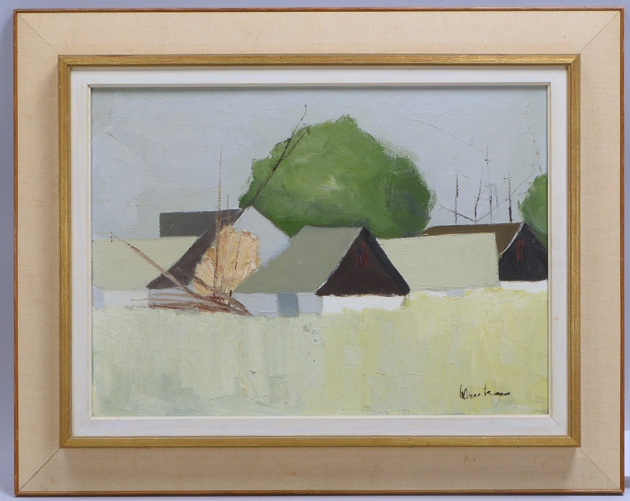 Gemälde, 'Gehöft', Öl/Lw, unten rechts signiert; Rahmenmaße 58 x 73 cm