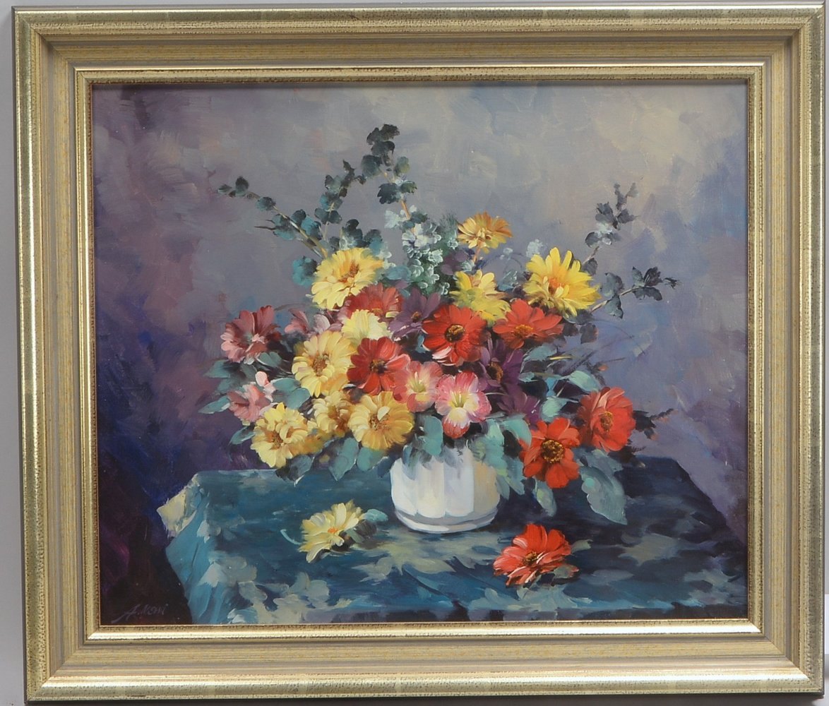 Gemälde, 'Blumen in Vase', Öl/Lw, unten links signiert; Rahmenmaße 63 x 73 cm