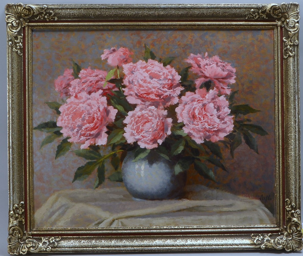 Dahle, Theodor, Pfingstrosen in Vase', Öl/Lw, sign.; Rahmenmaße 76,5 x 90,5 cm