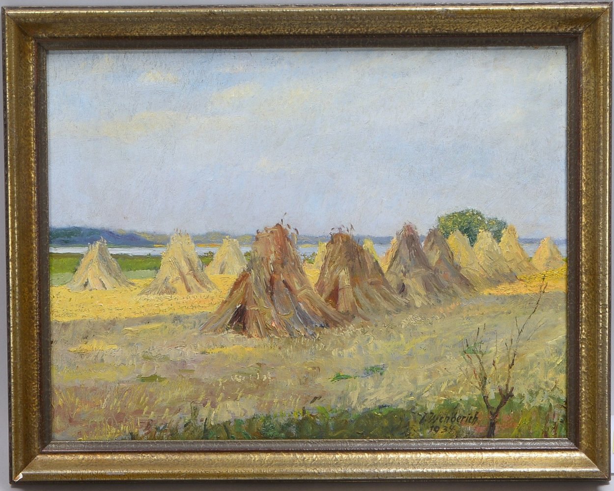 Wenderich, J., 'Kornhocken', Öl auf Malkarton, sign.; Rahmenmaße 45 x 56,5 cm