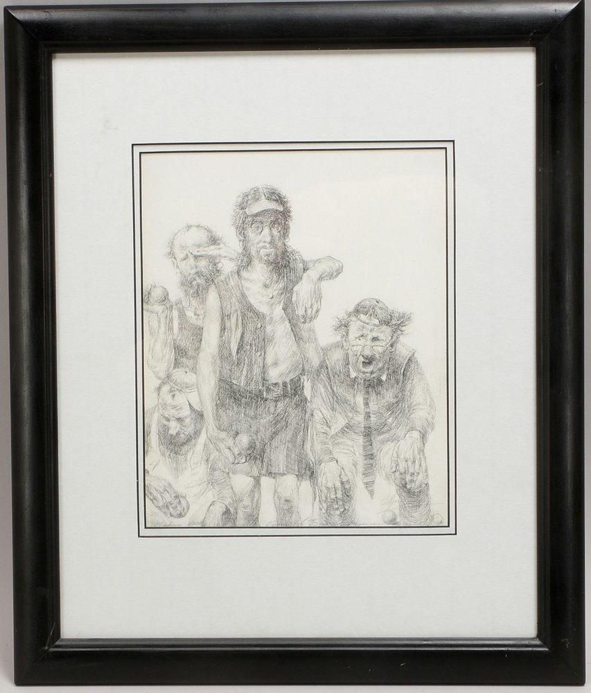 Schulga, S.M., 'Boule-Spiel', Bleistiftzeichn., sign., hinter Glas; Rahmenmaße 44 x 37,5 cm