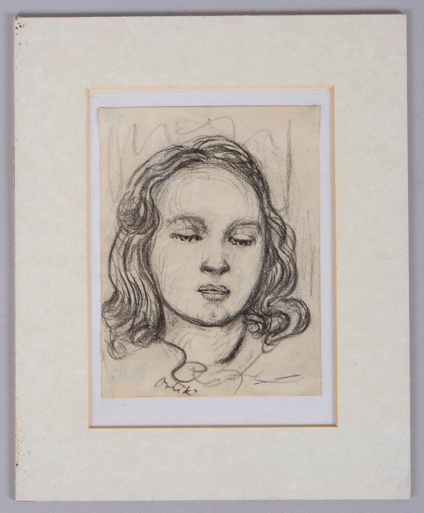 Orlik, Emil, 'Mädchenportrait', Bleistiftzeichung, handsign., unter PP hinter Folie