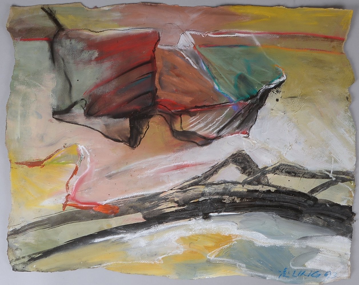 Ling, J., 'Farbkomposition', Mischtechnik, sign./dat. (19)'93'; Maße 48 x 59 cm