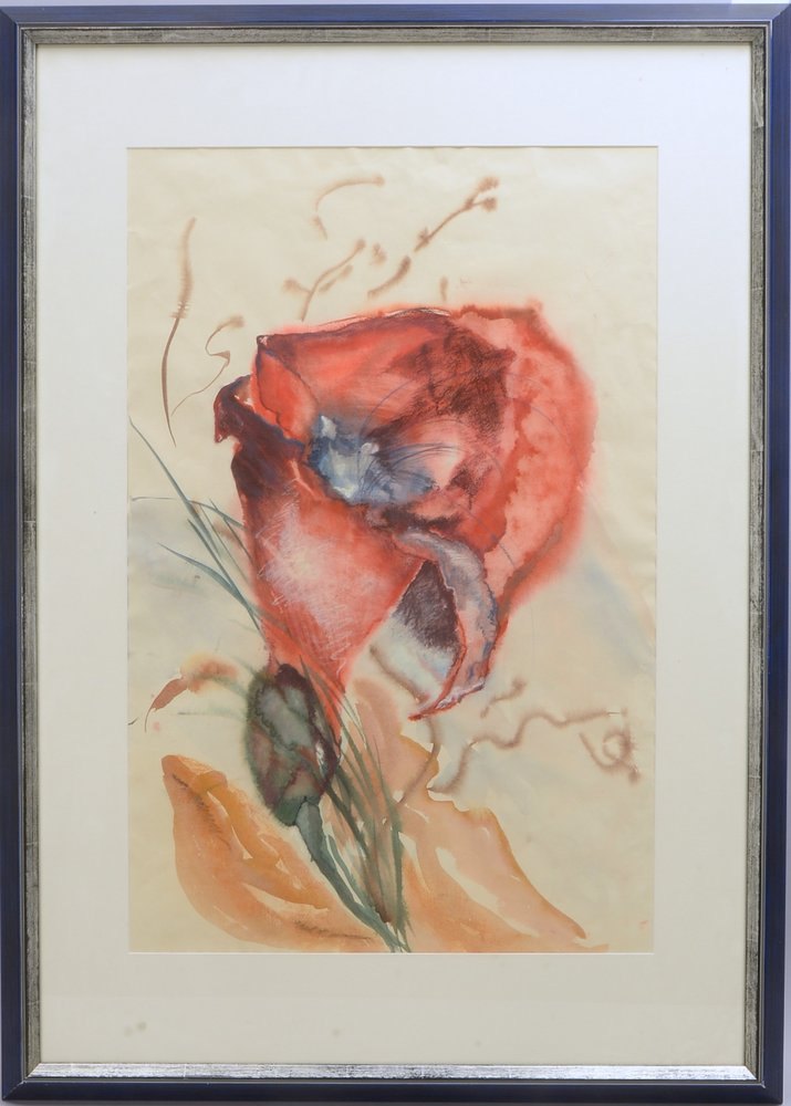 Aquarell, 'Mohn', unsigniert, unter PP hinter Glas; Rahmenmaße 106 x 76 cm