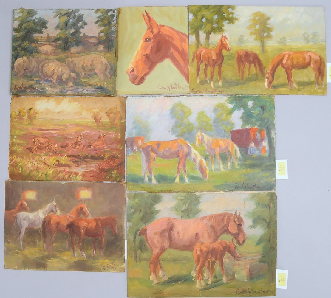 Glauber, Kurt, 7x Tierbilder, teils Öl/Lw - teils Öl auf Platte/Karton; Maße bis 30 x 42 cm