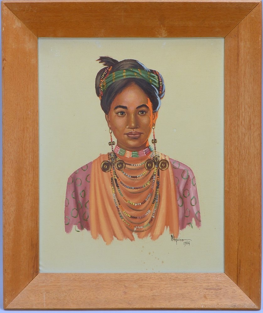 Aquino, F.V., 'Filipina mit Halsschmuck', Öl/Lw, sign./dat. '1964'; Rahmenmaße 59,5 x 50 cm