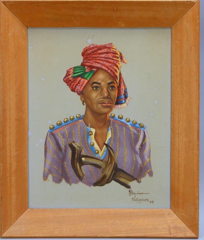 Aquino, F.V., 'Filipina in trad. Tracht', Öl/Lw, sign./dat. '1964'; Rahmenmaße 59,5 x 50 cm