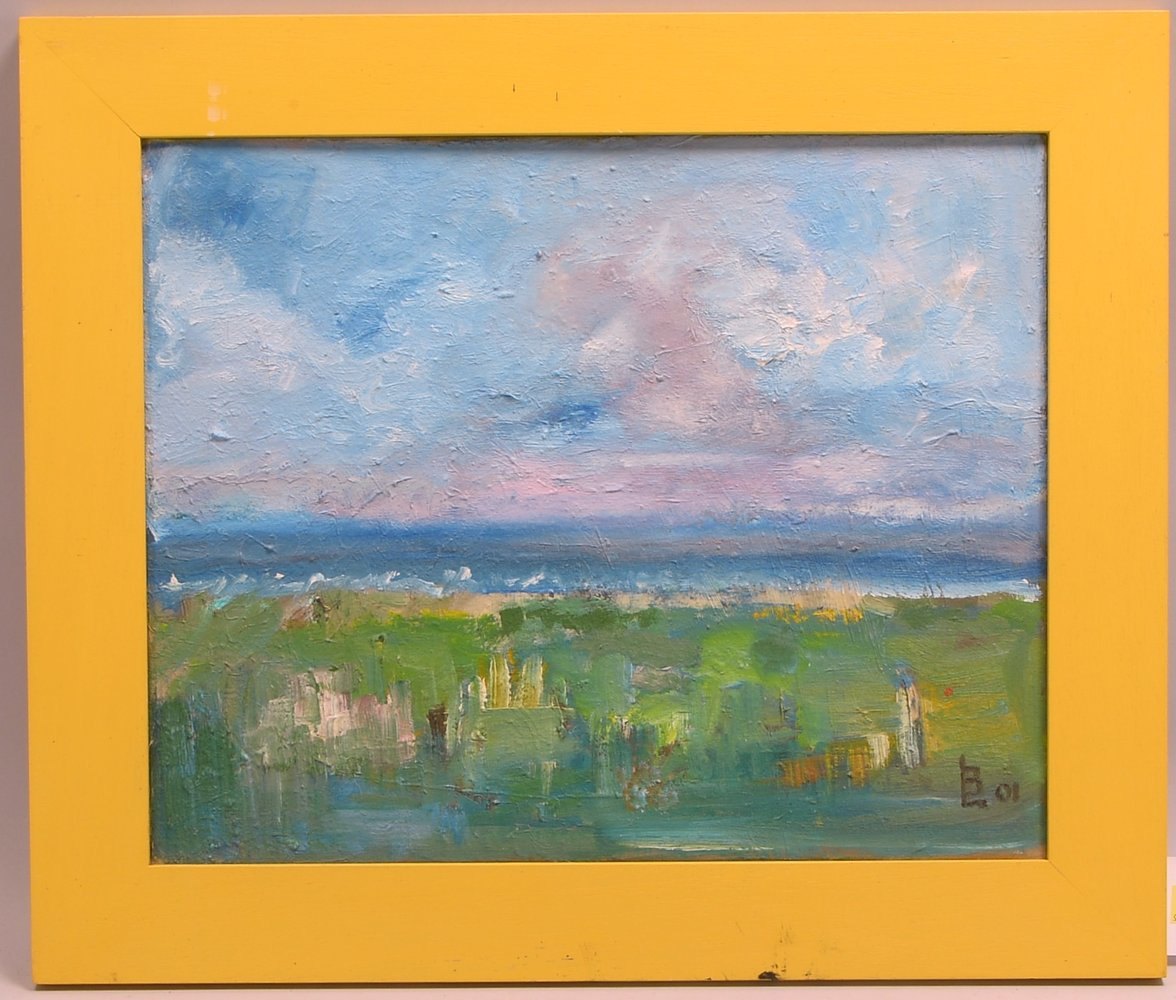 Monogr. LB, 'Weite Landschaft', Öl/Lw, monogr./lig., dat. (20)'01'; Rahmenmaße 52,5 x 62,5 cm