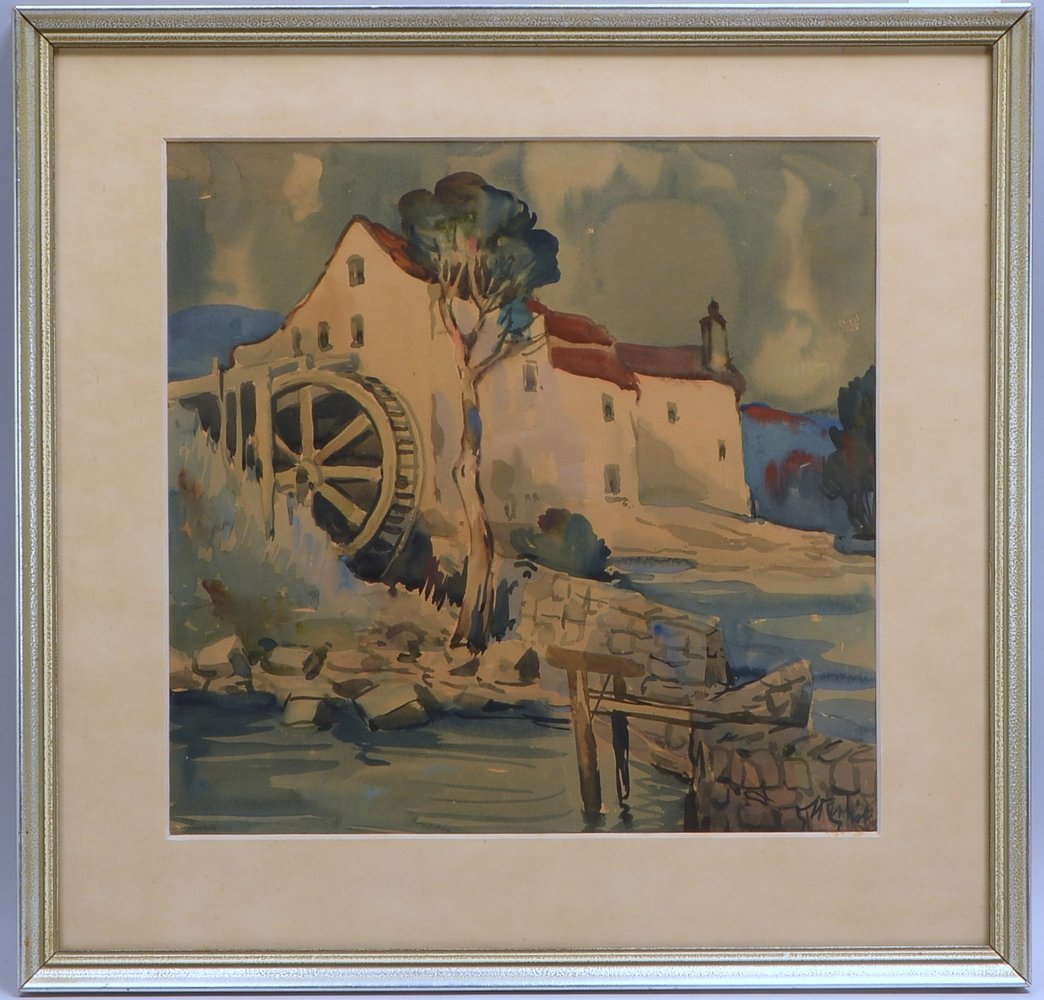 Aquarell, 'Wassermühle', unten re. sign., unter PP hinter Glas; Rahmenmaße 58 x 60 cm