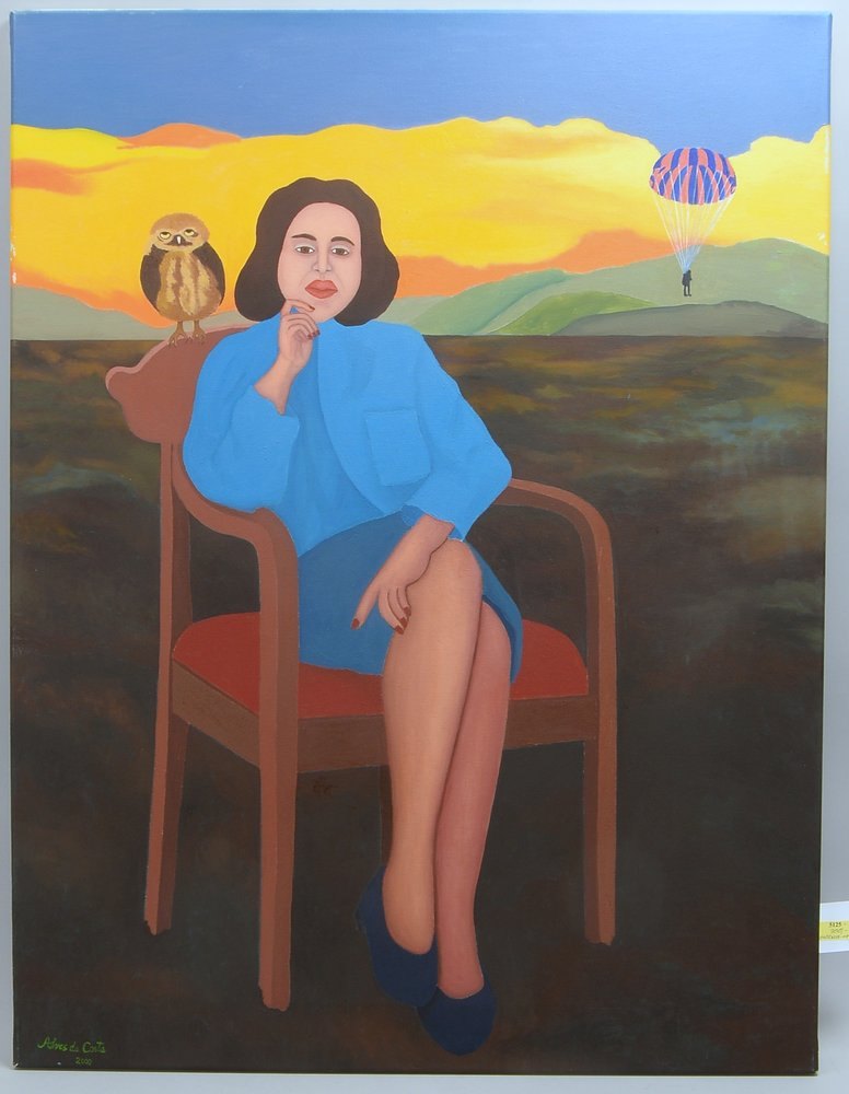 da Costa, E.A., 'Portrait mit Eule und Fallschirmspringer', Acryl/Lw, sign./dat. '2000'