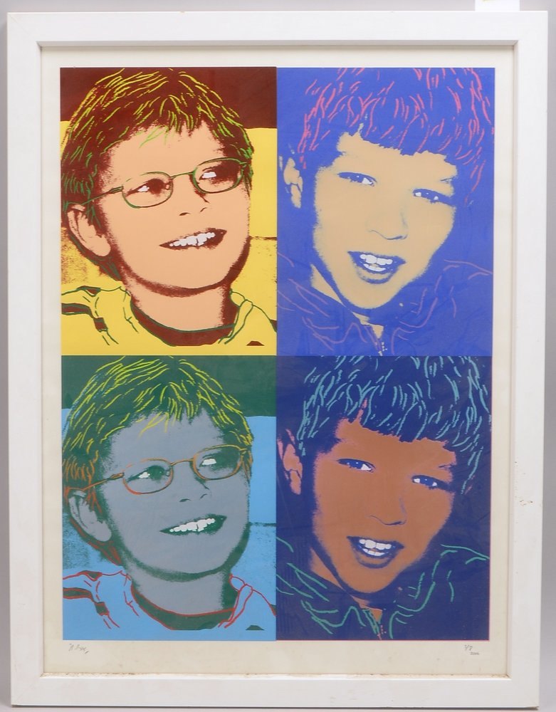 Farbserigrafie, 'Jungenportraits' - in serieller Reihung, Aufl. '3/8', sign./dat. '2006'