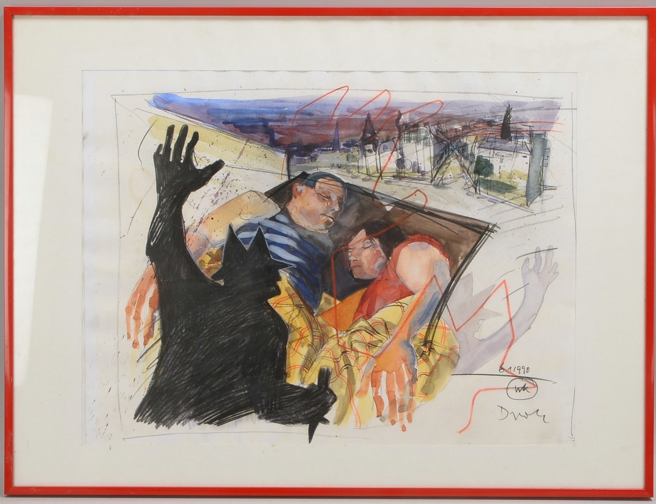 Mischtechnik, 'Die drohende Gefahr', aquarell. Zeichn., monogr.(?) 'WK'/bez. 'Droh...'