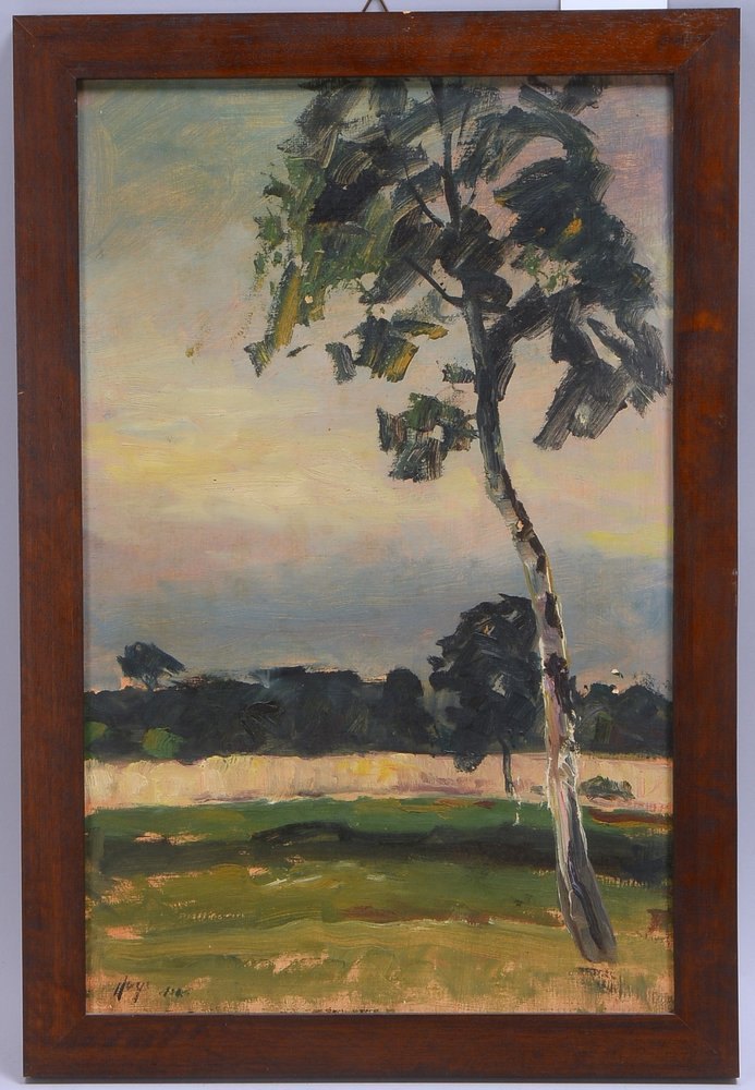 Huys, B., 'Birke in Abenddämmerung', Öl/Hf, sign.; Rahmenmaße 55,5 x 37,5 cm