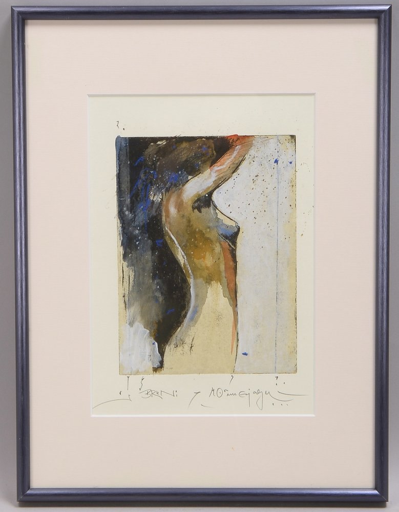 Mischtechnik, 'Weibl. Akt', aquarell. Radierung, unten bez./sign.(?), unter PP hinter Glas