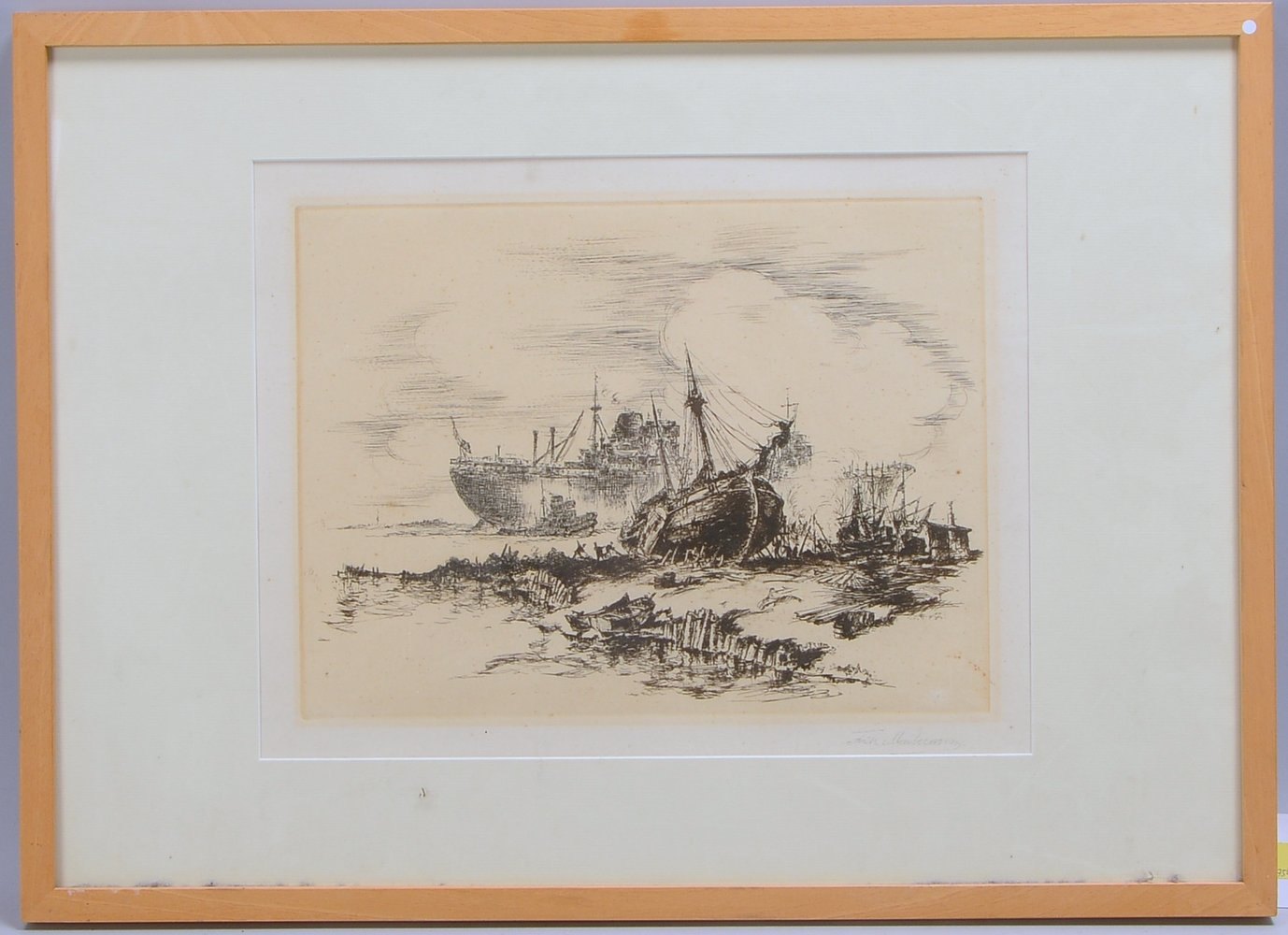 Mackensen, Fritz, 'Hafenszene', Rad., sign., unter PP hinter Glas; Rahmenmaße 53 x 73 cm