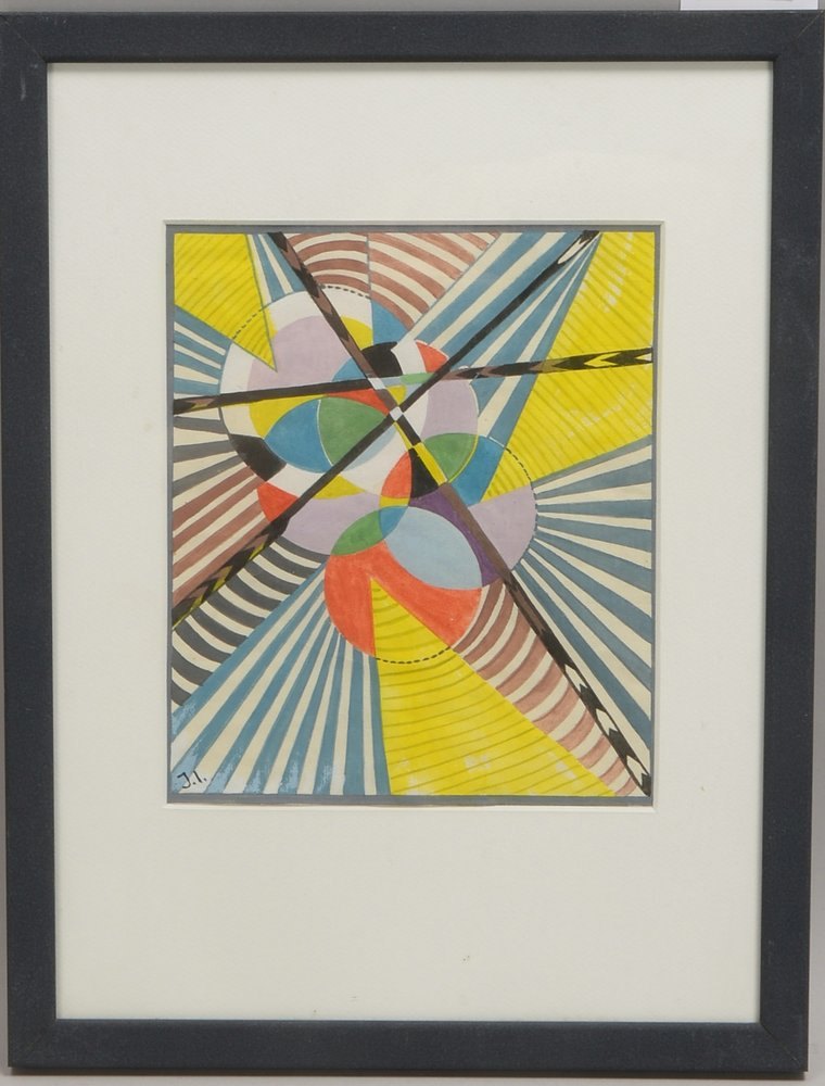 Monogr. J.I., 'Moderne Kompos.', Aquarell, unter PP; Rahmenmaße 43 x 33 cm
