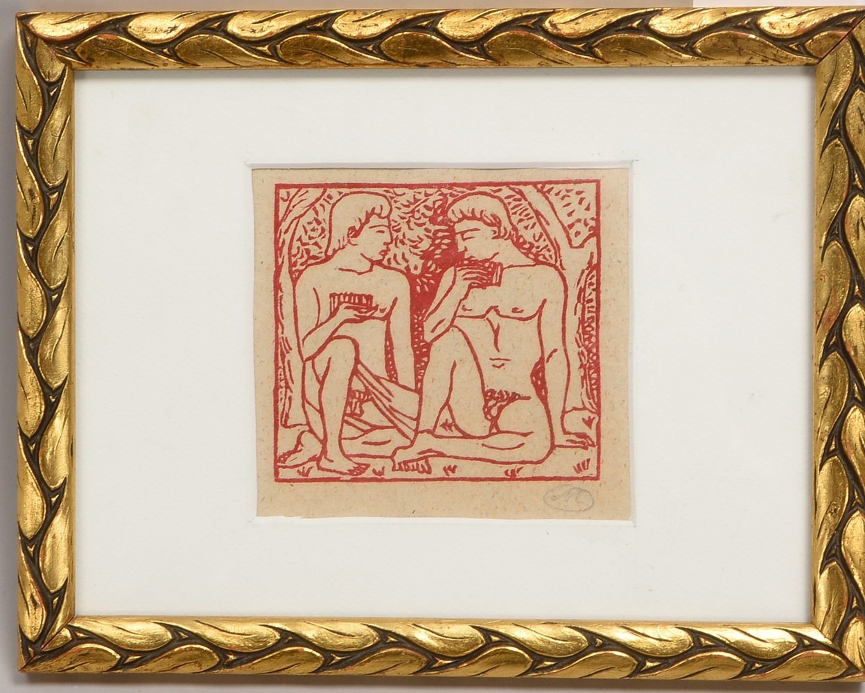 Maillol, A., '2 Männerakte mit Panflöten', Holzschnitt, sign., unter PP hinter Glas
