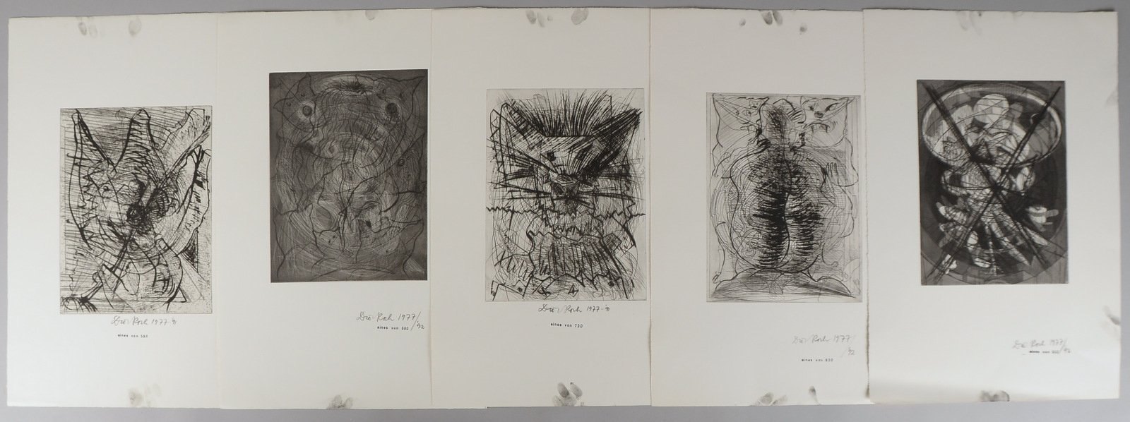 Roth, Dieter, 5x Kaltnadelradierungen, numm., sign./dat.; Blattmaße 56 x 38 cm