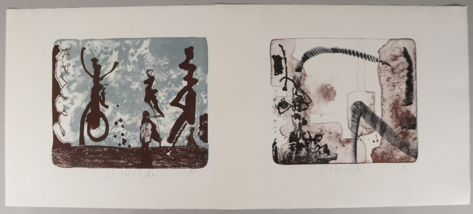 Strawalde, 2 Farblithografien, 'Ohne Titel', sign./dat. (19)'95'; Blattmaße 50 x 65 cm