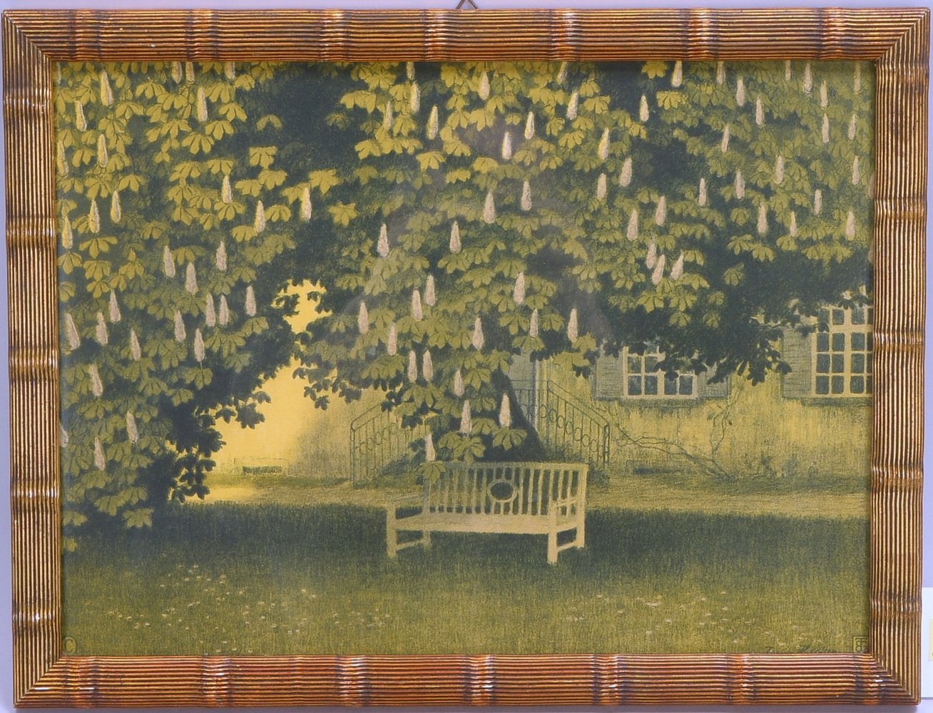Hecker, Franz, 'Unter der alten Kastanie', Lithogr., in der Platte sign., dat. '1910', Verlagssiegel