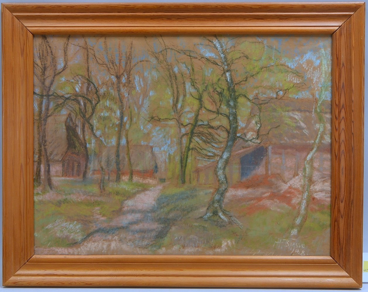 Busse, Hermann, 'Weg unter Birken', Kreidepastell, sign.; Rahmenmaße 52 x 66 cm