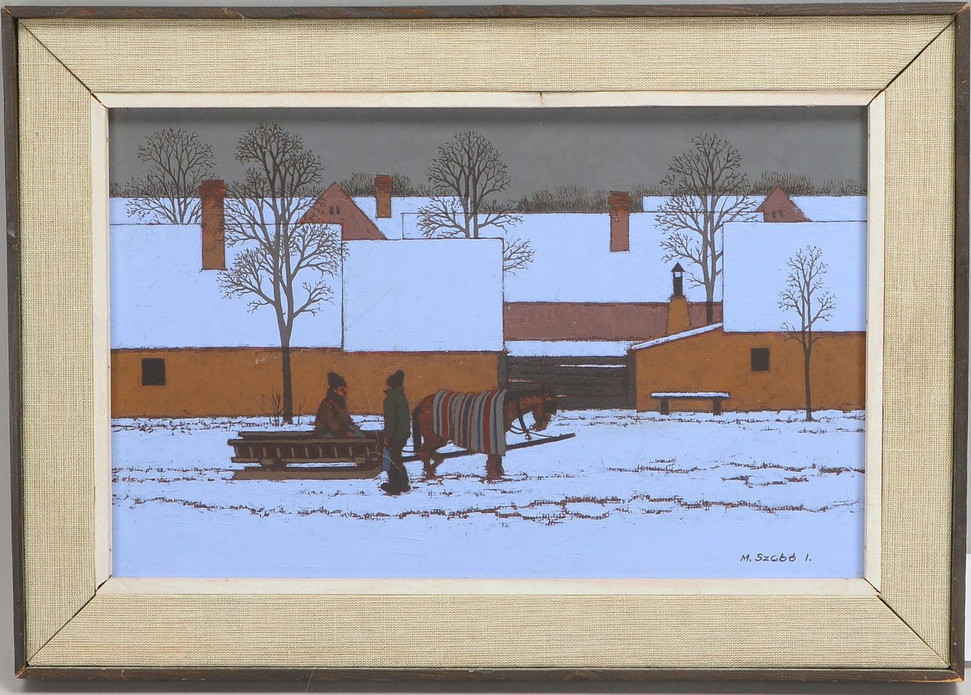 Szabó, M., 'Pferdekutsche vor verschn. Dorfkulisse', Öl/Hf, sign.; Rahmenmaße 34 x 48 cm