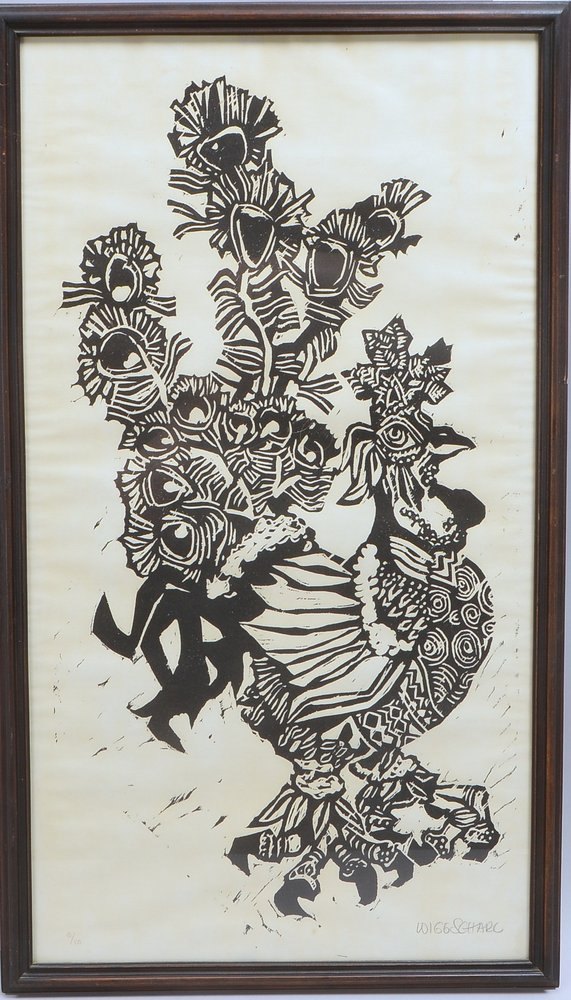 Scharl, L., 'Hahn als Pfau', Linolschnitt, limit. Aufl., sign.; Rahmenmaße 73 x 42 cm