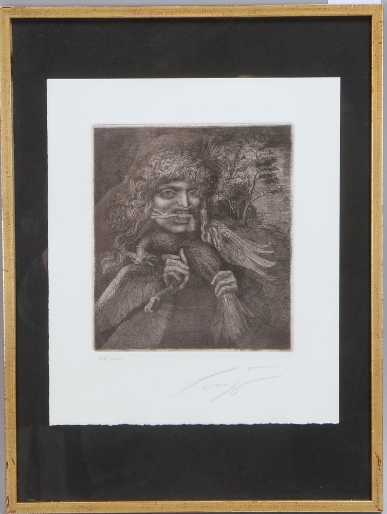 Fuchs, E., 'Vogelfresser', Radierung, limit. Aufl., sign./dat. '1976'; Rahmenmaße 42 x 31,5 cm