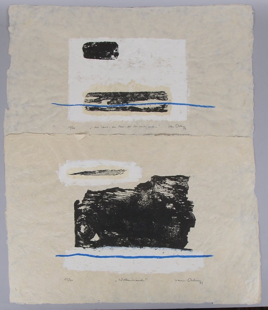 van Ohlen, Ahlrich, 2 Druckgrafiken/Mischtechn. auf Japan, limit. Aufl., sign./dat. '1993'
