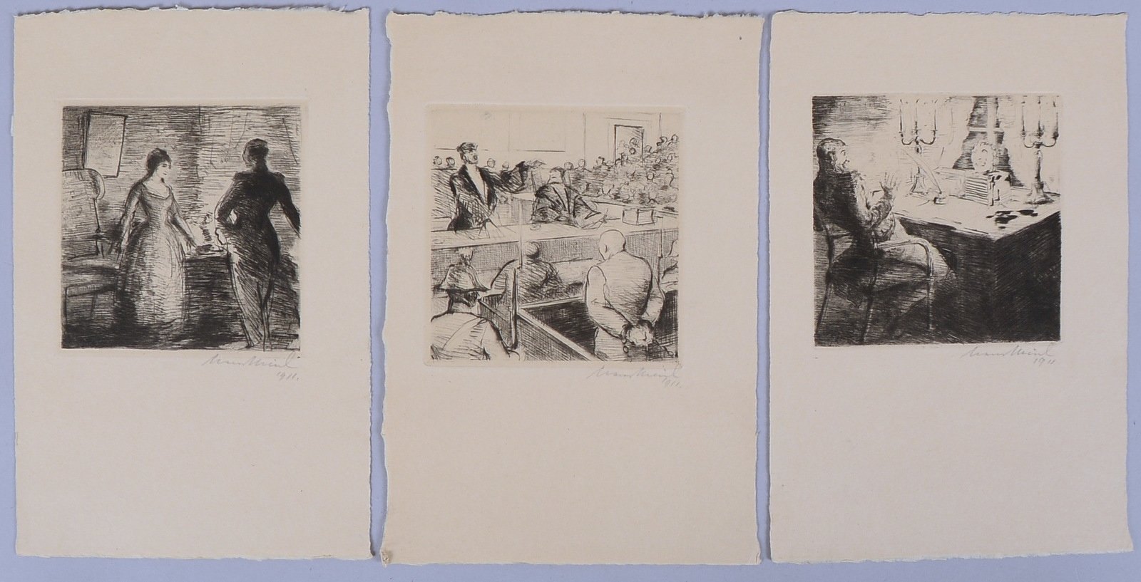 Meid, Hans, 3x Radierungen, 'Honoré de Balzac' (1911), handsign.; Blattmaße 25 x 17 cm