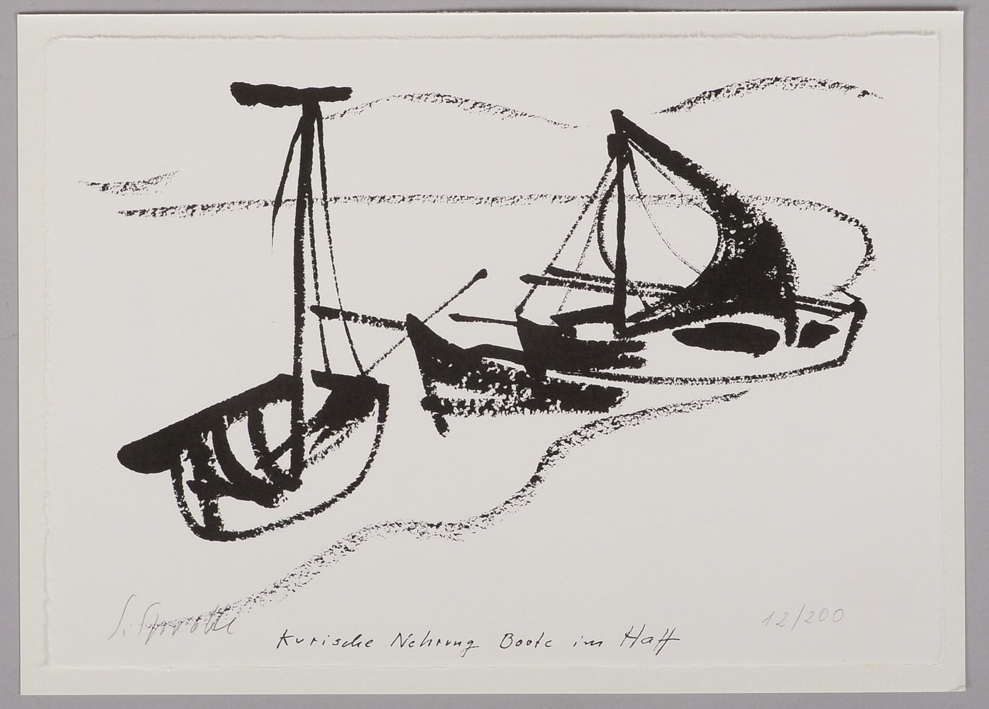 Sprotte, Sigward, 'Kurische Nehrung - Boote im Haff', Lithografie, limit. Aufl., handsign.