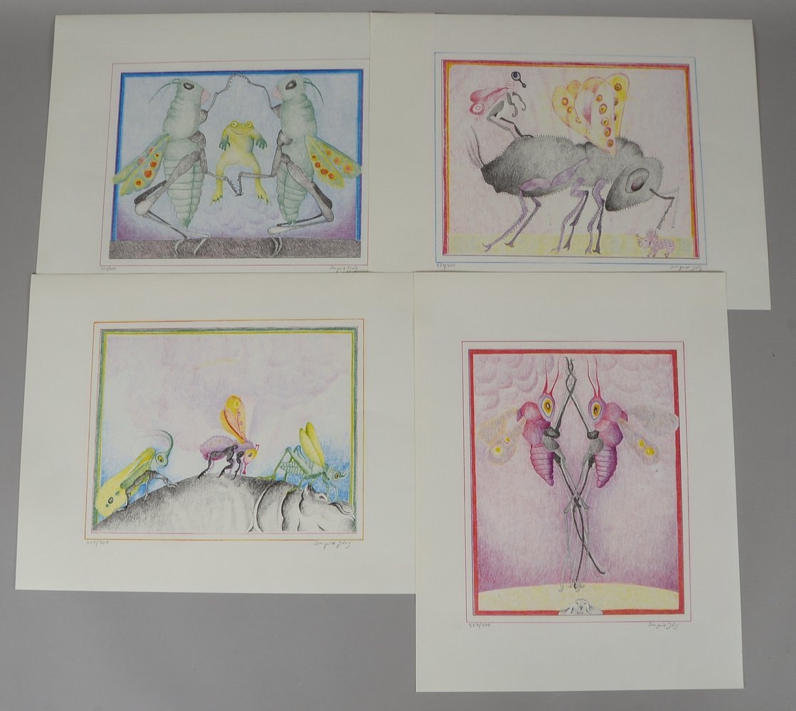 Jörg, Ingrid, Künstlermappe, 4x Lithogr., limit. Aufl., sign./dat.; Blattmaße 38,5 x 50 cm