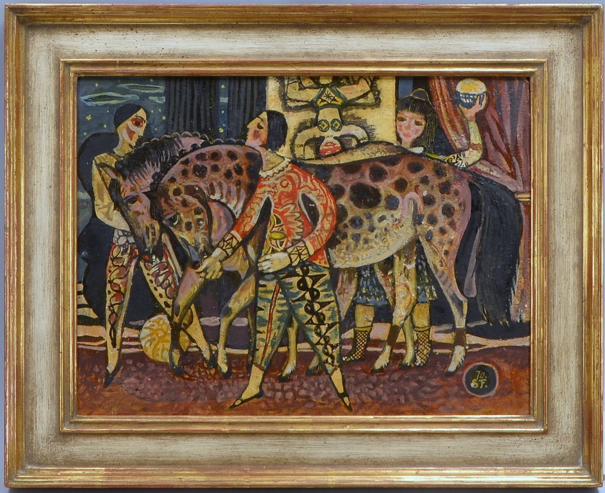 Strahn, Jo, 'Zirkusszene', Öl/Mk, unten re. monogr. 'JO.ST.'; Rahmenmaße 41,5 x 51,5 cm