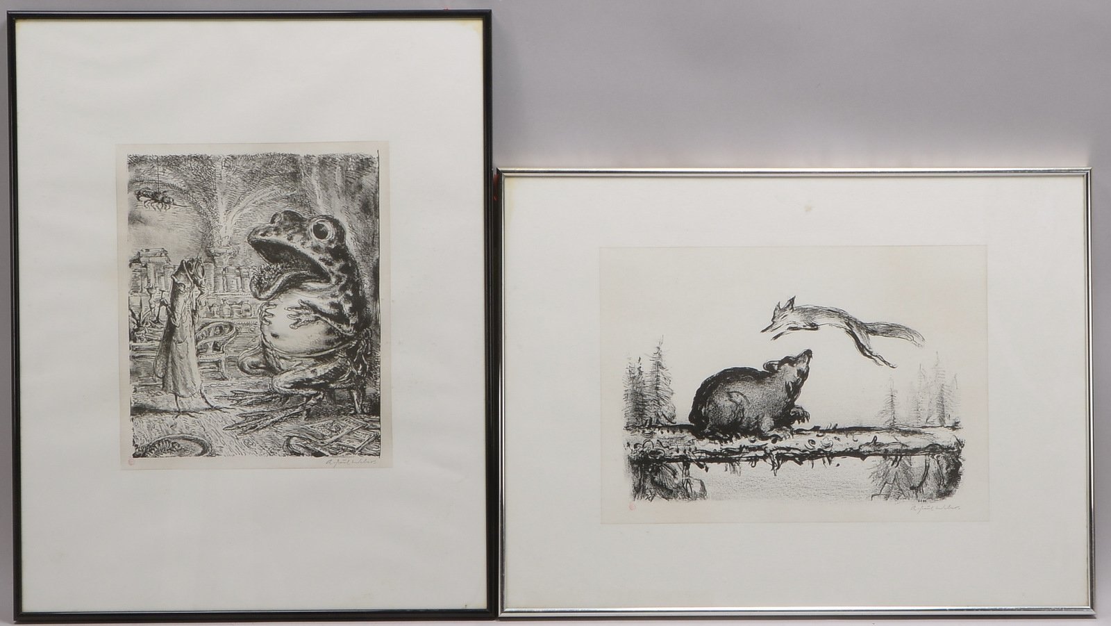 Weber, A.P., 2 Lithogr., sign., hinter Glas; Rahmenmaße 65,5 x 52 cm/48,5 x 65 cm