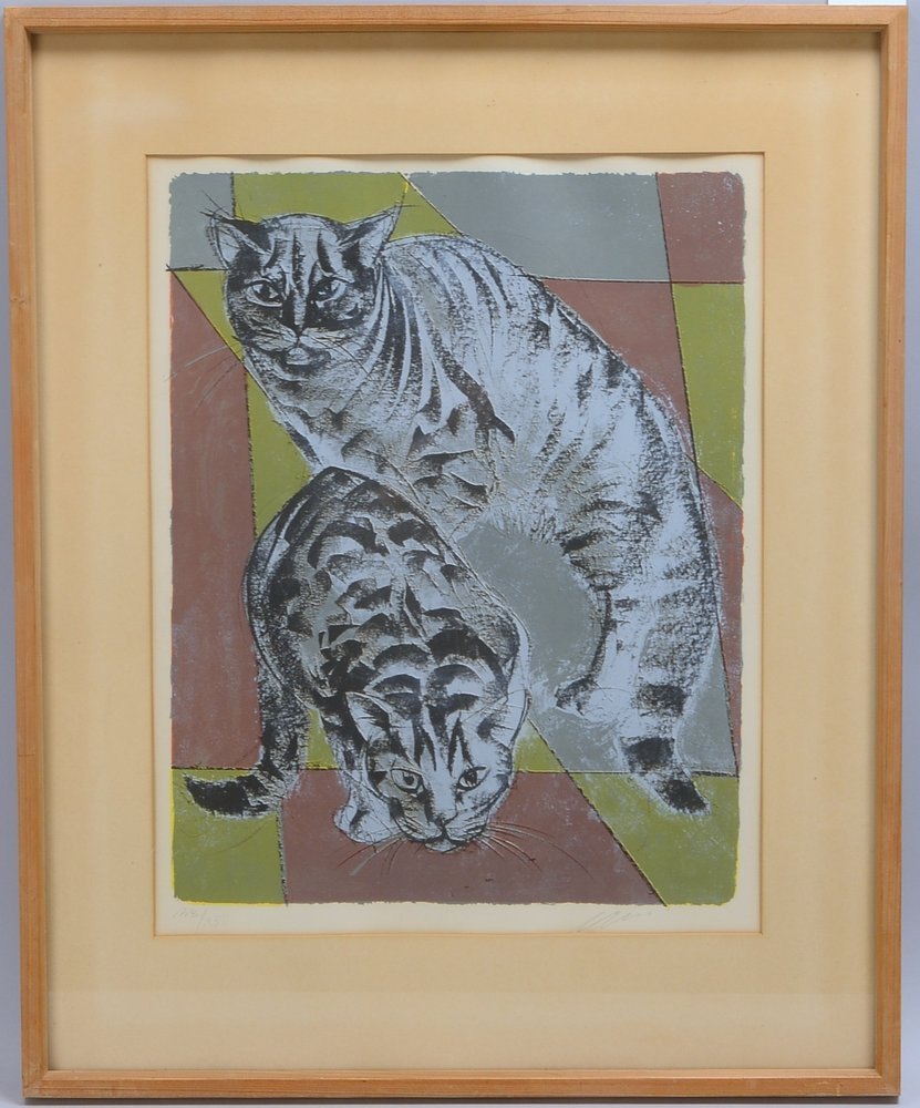 Erni, Hans, 'Zwei Katzen', Farblithogr., Aufl. '38/150', sign., unter PP hinter Glas