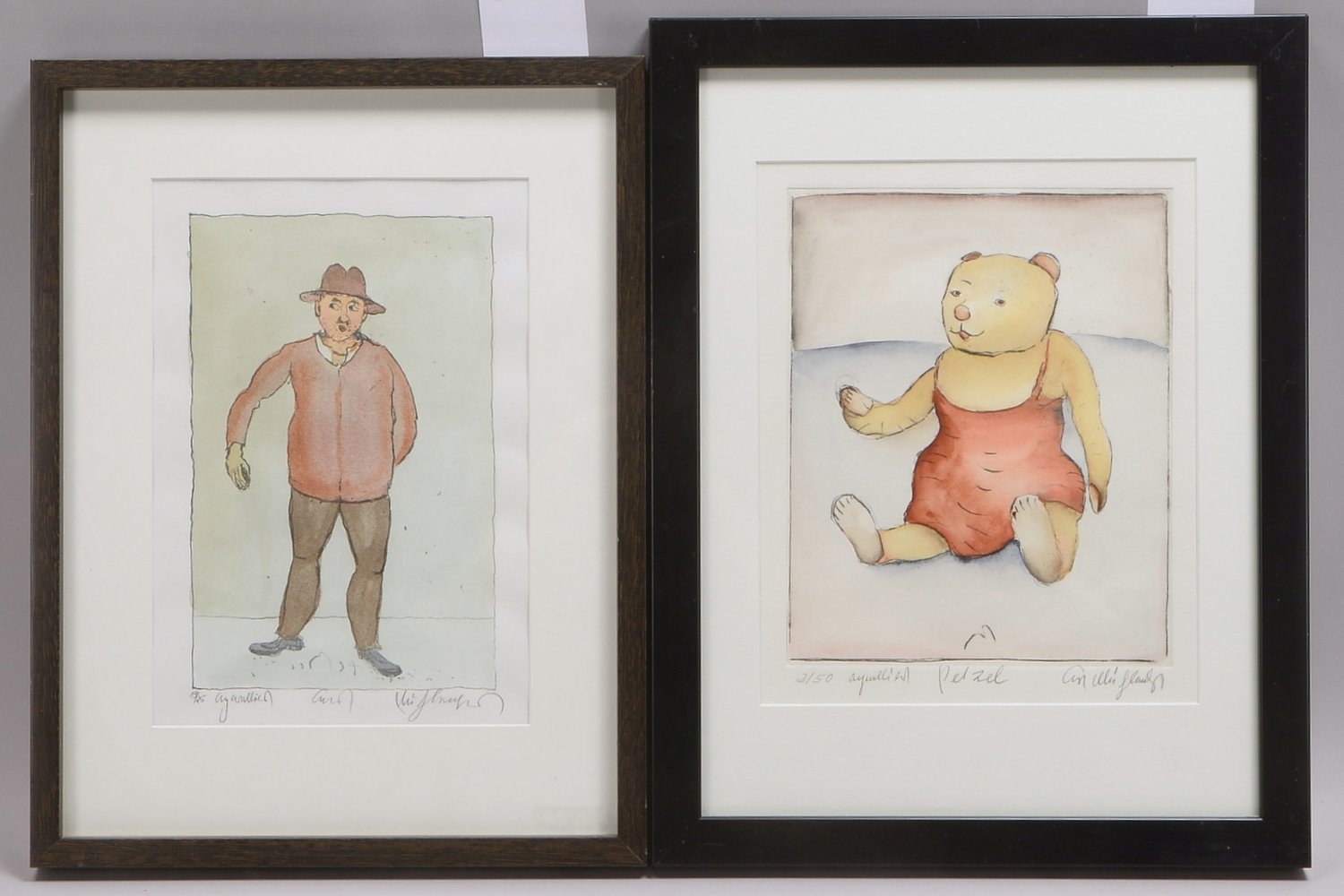 Mühlenhaupt, K., 2 Lithogr., numm., sign./bet., hinter Glas: 'Petzel', und 'Selbstportrait'